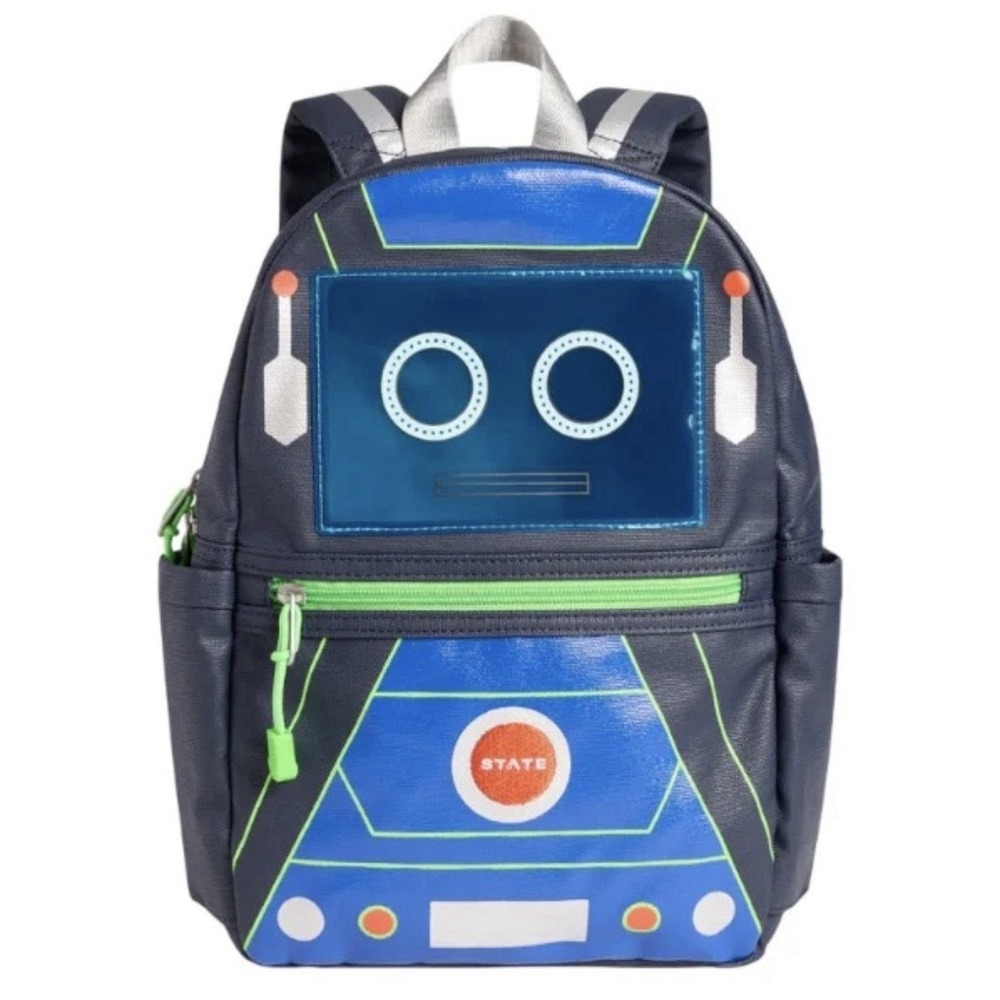 State Kane Kids Backpack Robot Mini School Bag Pockets Blue "Bishop" Travel Blue